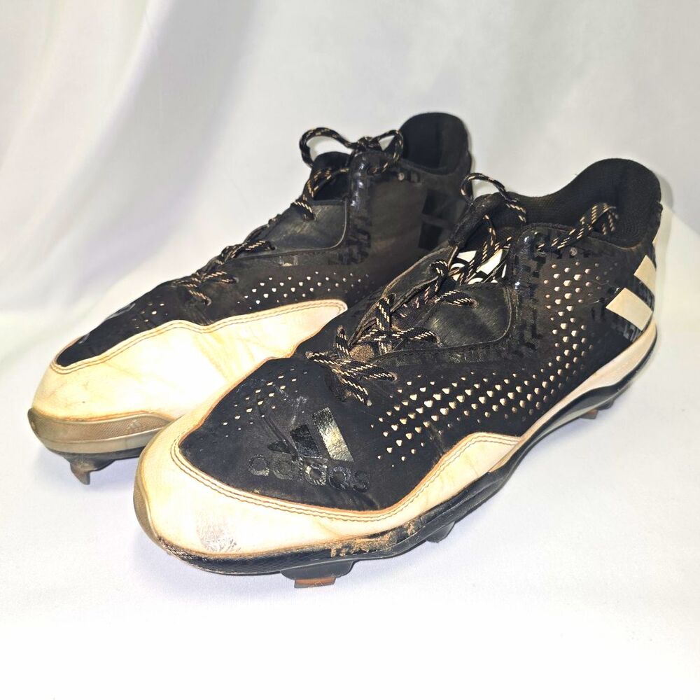 Adidas Mens Black/White Metal Baseball Cleats Shoes Size 9.5